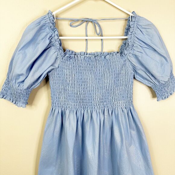 Hill House Size XS The Athena Nap Dress in Light Blue Metallic Glitter Check - Picture 7 of 12